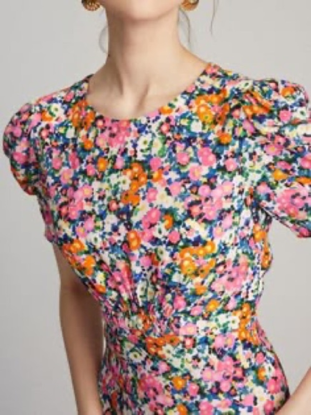 SALONI Pink and Red Puff Sleeve Midi Dress - Picture 3 of 10